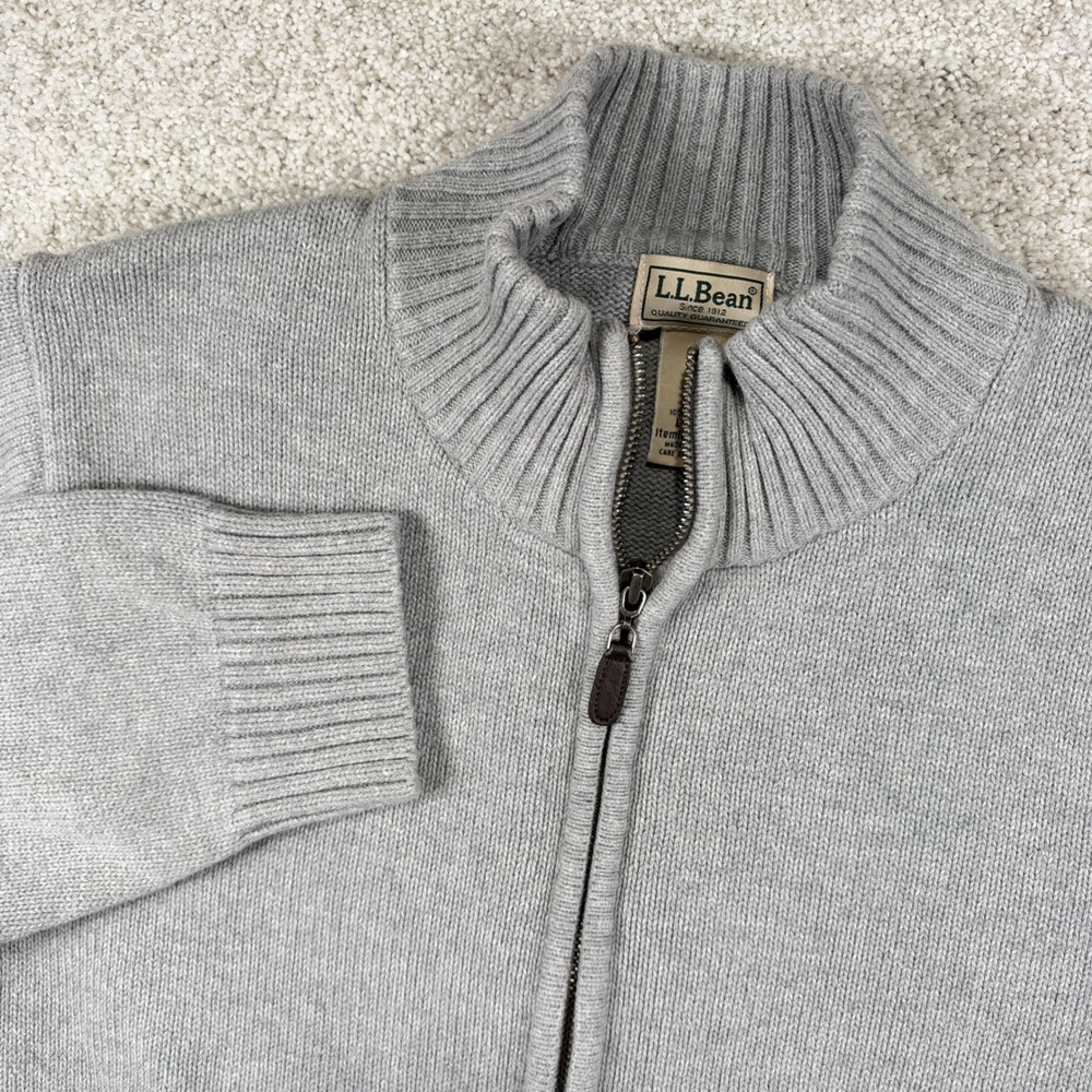 LL Bean Cardigan Sweater Mens Large Tall Gray Full Zip Cotton Knit